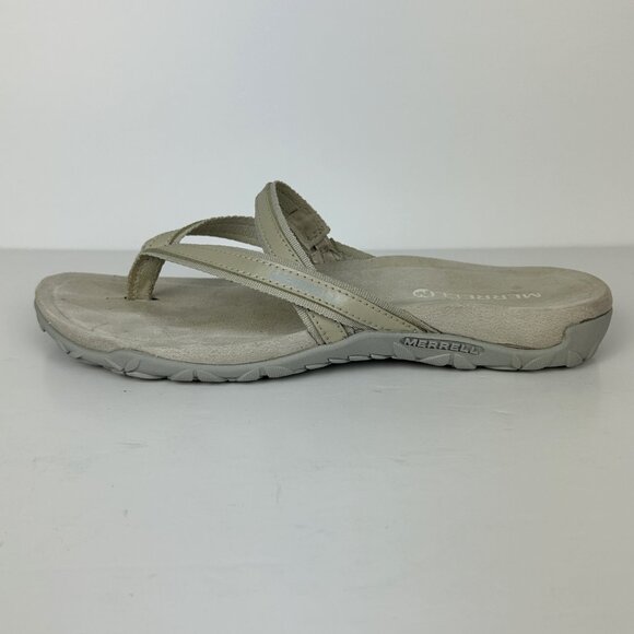 Merrell Terran Ari Post Sandals Womens Size 8 Beige Leather Slide Slip On Shoes‎ - Picture 1 of 16